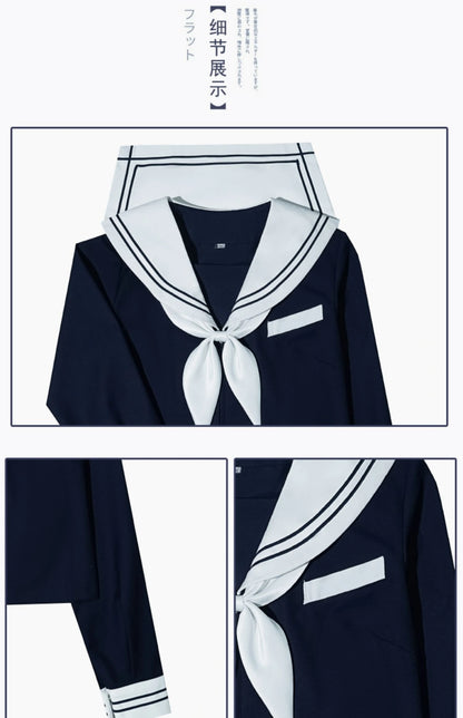 65cm longuette JK Uniform Sets Japanese Women girls uniform dark blue Short/long Sleeve School Uniforms Sailor Pleated Skirt