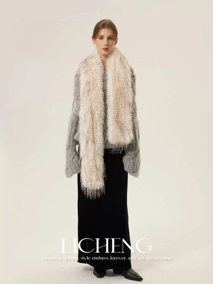 faux mink fur scarf winter  neck warmer long Big  fur collar round scarf for woman shawls  Y2K Anime