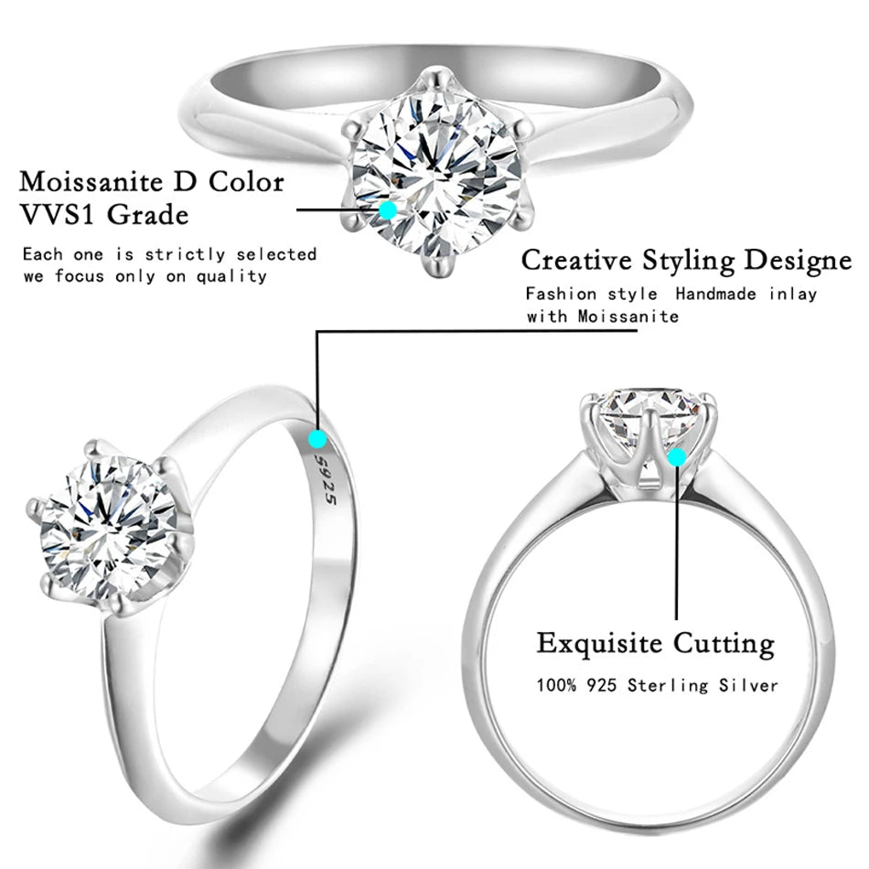 BLUEENCH GRA Certified 1-3CT Moissanite Ring VVS1 Lab Diamond Solitaire Ring for Women Engagement Promise Wedding Band Jewelry