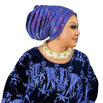 Glitter Full Body Pleated Turban Cap for Women 2025 Lady Head Wraps Muslim Headscarf Hat Turbante Mujer African Headpiece