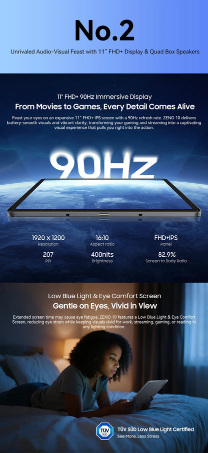 Blackview Zeno 10 5G AI Tablet 11-inch FHD+ 90Hz Display Widevine L1 UNISOC Tiger T8200 8800mAh Quad Speakers Android 15 Pad PC