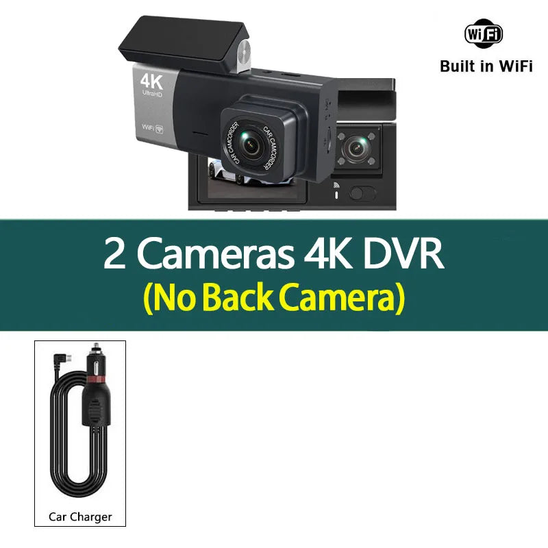 3 Channel 4K 2160P Dash Cam Car Front Inside And Rear WiFi Car Camera With APP Control Night Vision 24H Parking Mode Dashcam