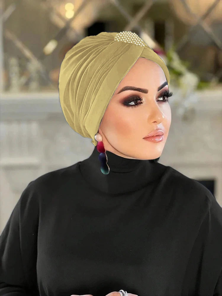 1PCS Thin Inner Hijab Women Rhinestone Instant Turban Threaded Texture Fabric Lightweight Breathable Comfortable Women Headscarf