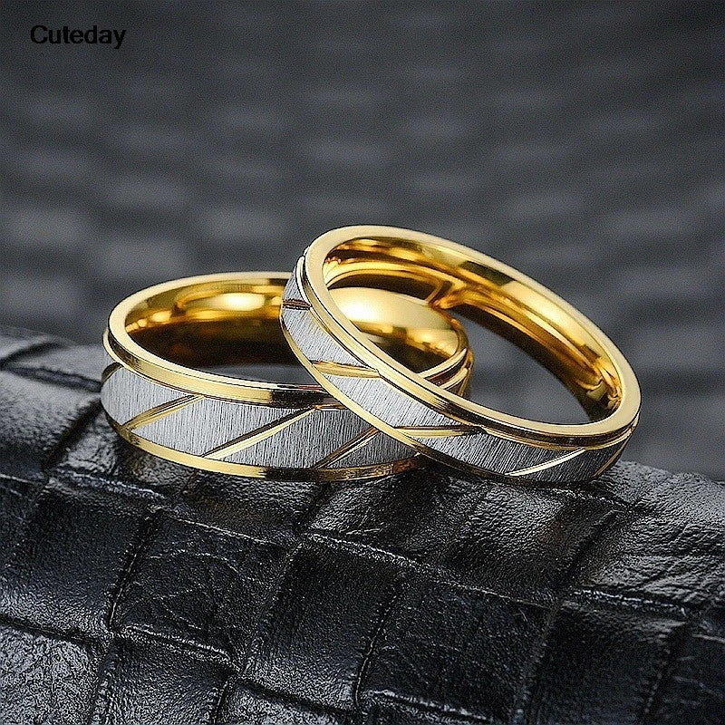 Unique Wave Pattern Couple Rings For Men Women High Quality Stainless Steel Ring Engagement Wedding Rings Jewelry Drop Shipping