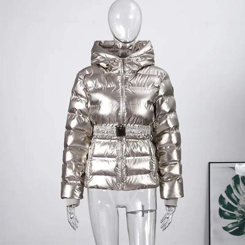 Casual Fur-Trimmed Hooded Ski Suit Women Fashion Belted Slim Full Sleeve Warm Jumpsuits Female 2026 Winter Snow Bodysuit Lady