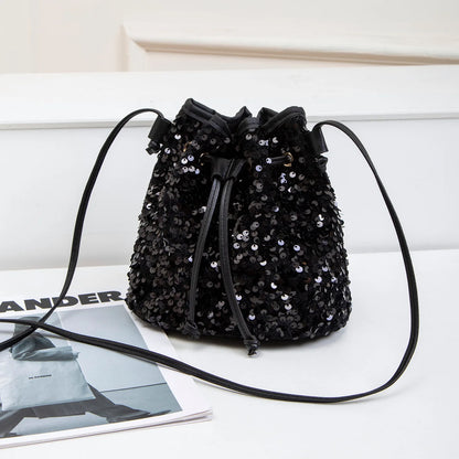 New Chic Multicolor Sequin Shing Shoulder Bag Fashion Versatile Handbag Drawstring Bucket Bag Large Capacity Wallet Purse Bags
