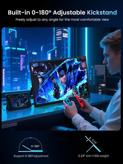 UPERFECT Portable Monitor 18.5" 1080P 100% sRGB 120Hz IPS HDR FreeSync HDMI USB-C Travel Screen for Laptop MacBook PC Surface PS5 Xbox Large External Display with Kickstand & Speakers VESA Compatible