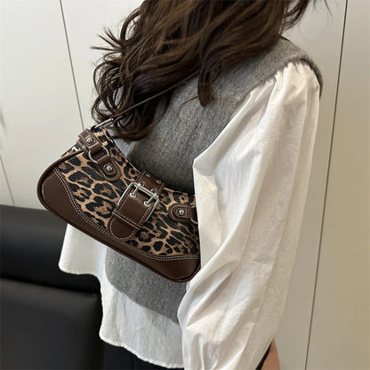 Fashion PU Shoulder Bags Leopard Print Retro Messenger Bag Large Capacity Underarm Bag Women Daily Use Handheld Bag
