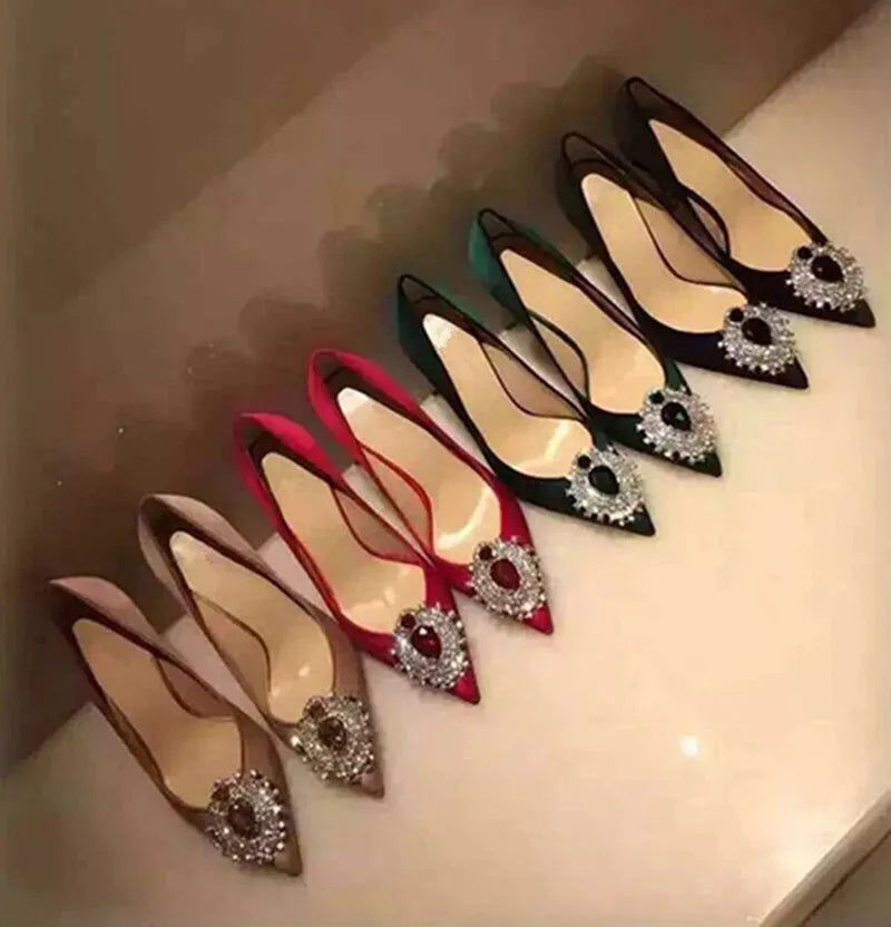 Luxury Diamond Crystal Satin Women Pumps Elegant Pointed toe Stiletto High heels Spring Autumn Fashion Wedding Banquet Shoes