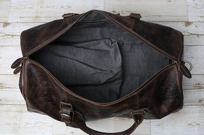 Vintage Embossed Tote High-Capacity Leather For A Short Trip Baotou Leather Belt Shoe Compartment Clothes Duffel Bag Gym Bag