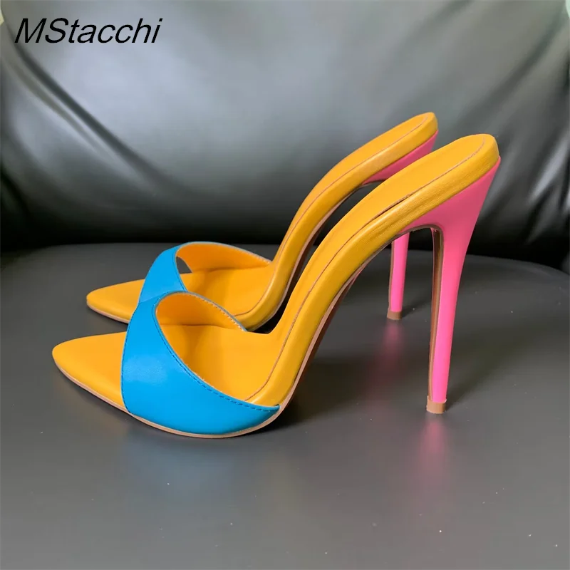 Super-high Heel Slippers Women Shoes Summer Peep Toe Mixed Colors Stiletto Sandals Sexy Party Ladies Shoes Luxury Woman Pumps