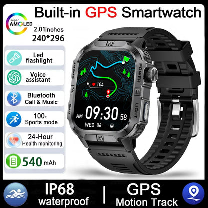 2026 New Outdoor Military Men's Smartwatch Is Equipped With GPS LED Lighting, A Compass, Wireless Communication, IP68 Waterproof