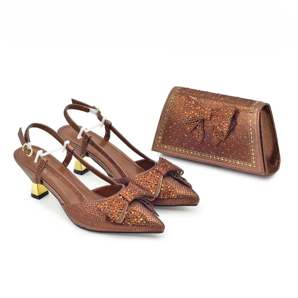 New Arrival Italian Matching Shoes and Bag Sets Decorated with Rhinestone Luxury Designer Shoes Women Shoes for Women High Heels