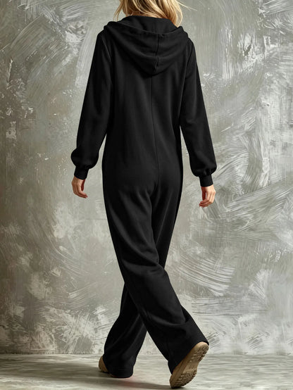 Autumn New Fashion Hooded Zipper Women's Jumpsuit Casual Loose Jumpsuit Straight Pants Pocket Rompers Lazy Female Home Wear 2026