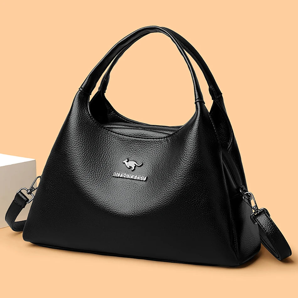 New Ladies Soft Leather Handbag Large Capacity Single Shoulder Bag Retro Solid Color Mom Bolsa Luxury Cross-Border Style Bags