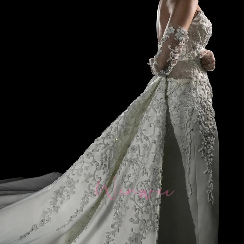 Luxury Peal Beadings O-Neck Exquisite Modern Design Charming Elegant Wedding Bride Dress Shimmering Customized vestidos de novia