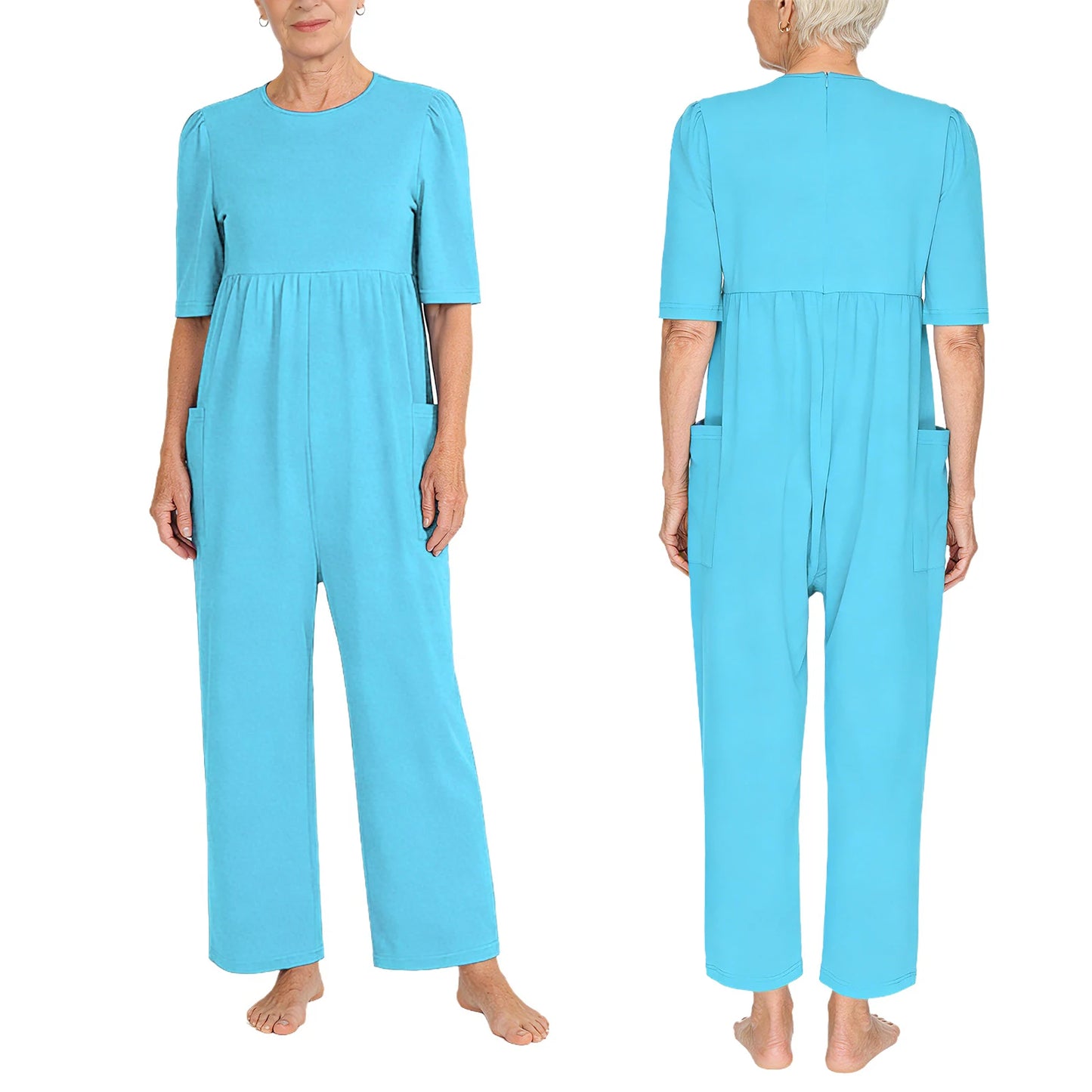 Women Special Need Adaptive Clothing Elderly Alzheimer Dementia Back Zipper Anti-Strip Nursing Jumpsuit Homewear Sleepwear