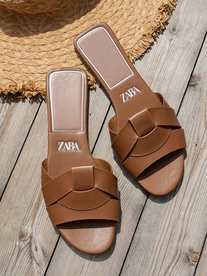 Flat Slippers Casual Shoes Woman 2026 Trend Luxury Summer Elegant Dresses Sandals Beach Designer House Round Toe Brand Bathroom