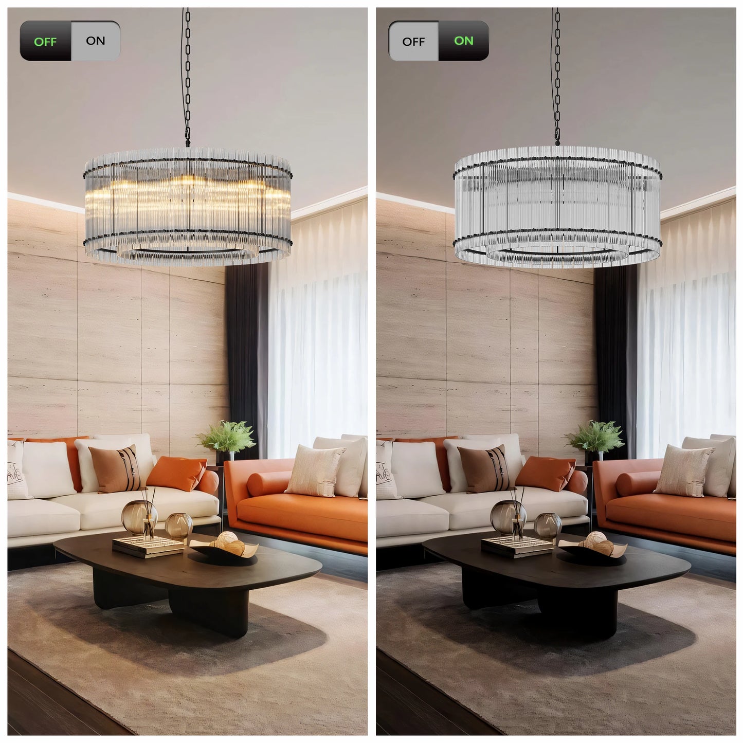37" Modern Black Round Chandelier,2-Tier 8-Light Water Ripple Crystal Glass Chandeliers,for Dining Room,Living Room,Bedroom