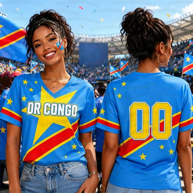 2026 DR Congo 3D Print Football Jersey Summer Round Neck Short Sleeve Jersey Hip Hop Streetwear Casual Men's And Women's Tshirt