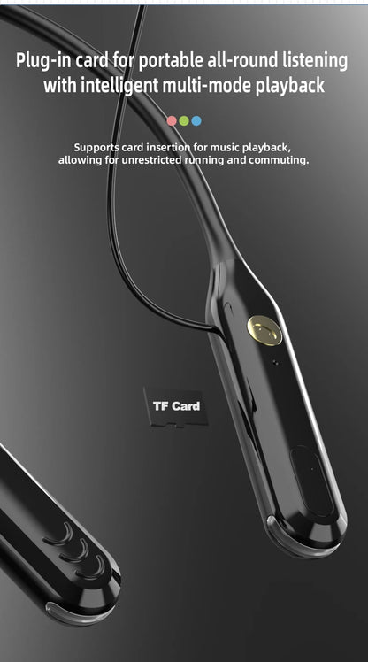 KEBIDUMEI 4-in-1 Neckband Bluetooth 6.0 Earphones ENC Noise Reduction Wireless Headsets Wired Mode TF Card FM Radio Headphones
