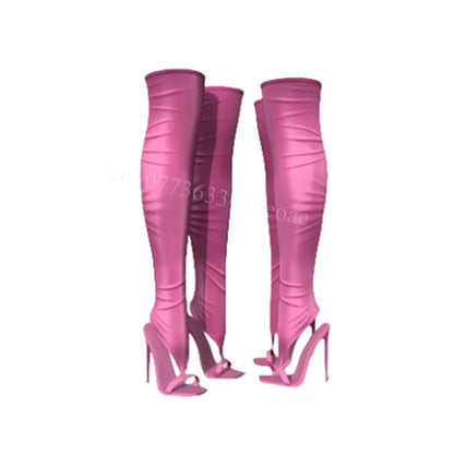 Sexy Pink Sandals Boots Silk Thigh High Open Toe Shoes for Women Thin High Heels Fashion Shoes 2025 Zapatos Para Mujere