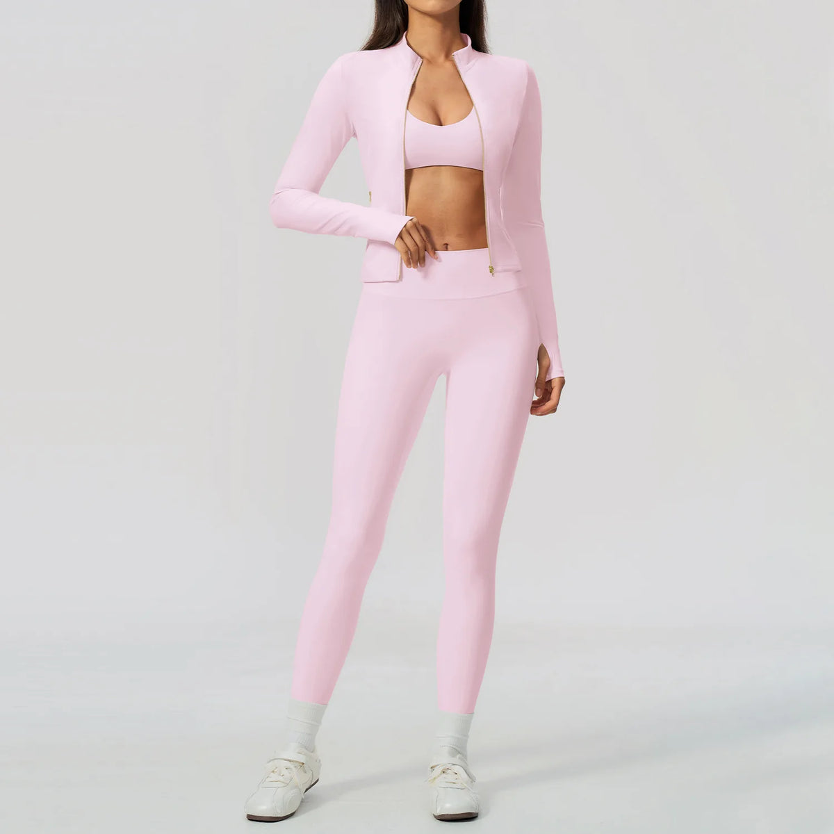 Yoga Set 3PCS Women's Tracksuit Workout Outfit Zipper Fitness Long Sleeved Sports Set Gym Clothes Female Sports Bra Yoga Outfits