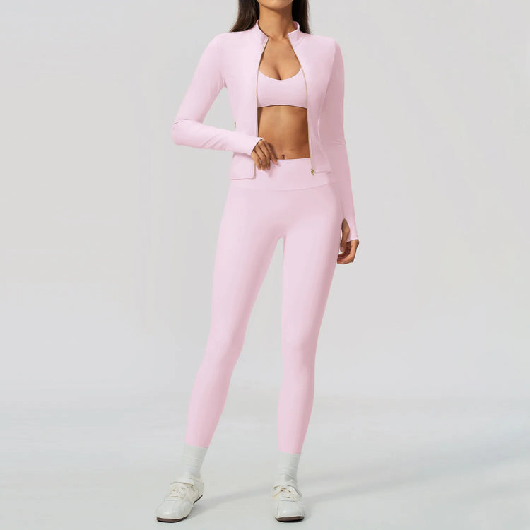 Yoga Set 3PCS Women's Tracksuit Workout Outfit Zipper Fitness Long Sleeved Sports Set Gym Clothes Female Sports Bra Yoga Outfits