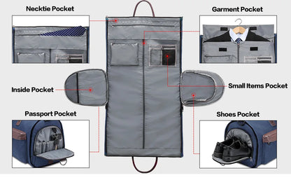 Portable clothing luggage bag, convertible business travel suit handbag, with shoulder strap / weekend daily travel bag
