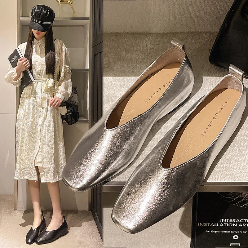 Women's Loafers Genuine Leather Luxury Shoes Heels Pumps Square Toe Elegant Mary Janes Shoes for Height-increasing Insoles