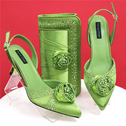 Doershow Beautiful High Quality African Style Ladies Shoes And Bags Set Latest Silver Italian Shoes And Bag Set For Party