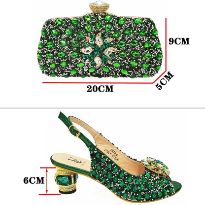 Silver Color Wedding Sandals for Women Bride Platform Round Heels Italian Full Drill Design Elegant Shoes and Bag Matching Set