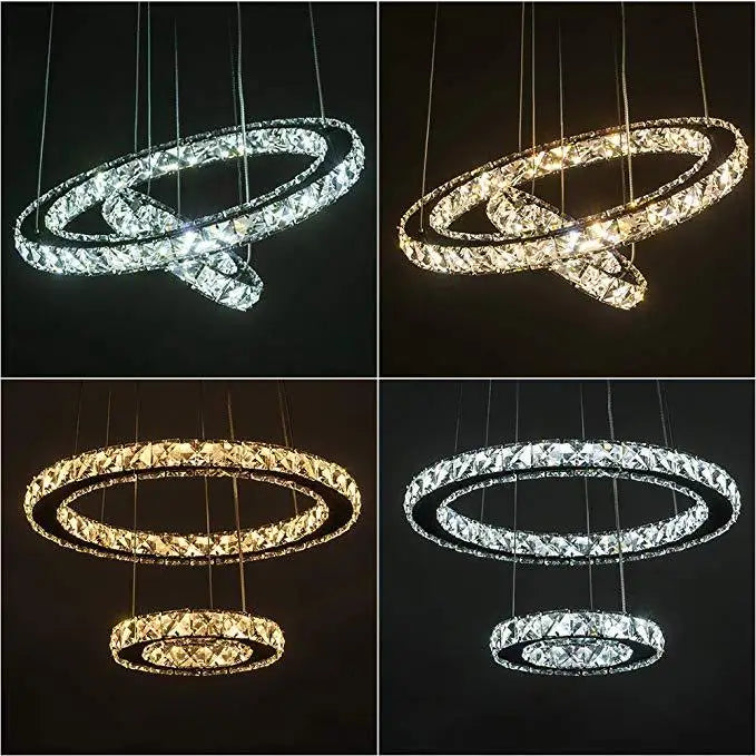 Modern LED Luxury Crystal Chandelier Villa Staircase Living Room Dimming Circular Gold Chandelier Home Lighting Indoor Light