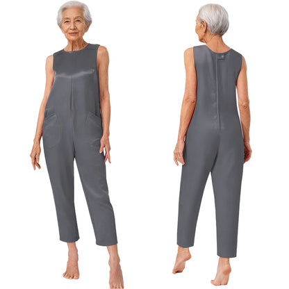 Women Elderly Alzheimer Special Needs Adaptive Jumpsuit Back Zipper Anti-Strip Pockets Rompers Daily Wear Homewear Sleepwear