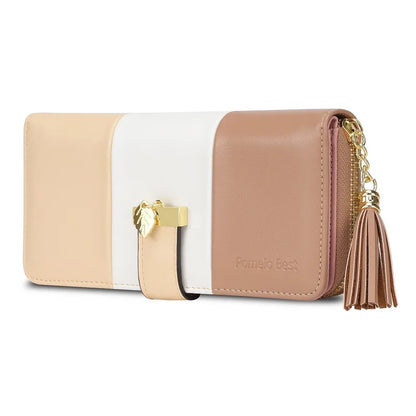 Pomelo Best RFID Blocking Tri-color Women's Zipper Wallet PU Leather Large Capacity Card Holder Coin Purse Travel Gift Clutch