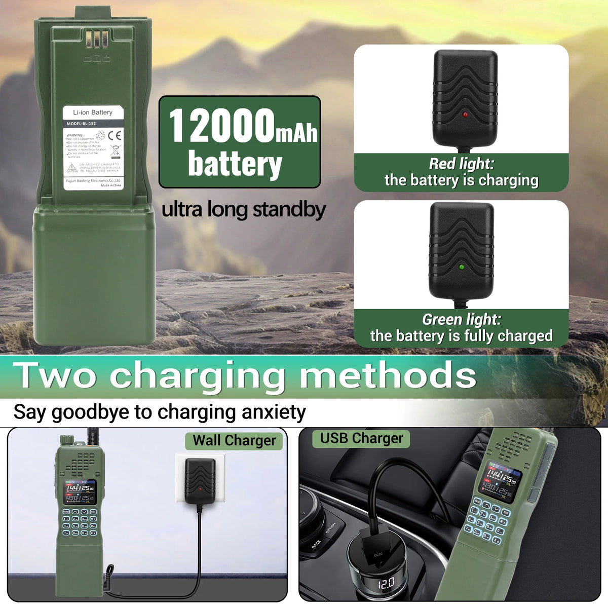 BAOFENG AR-152 PRO GPS Walkie Talkie  Long Range Bluetooth Programming 10W Multi Band 12000mAh Tactial 1000CH Two Way Ham Radio