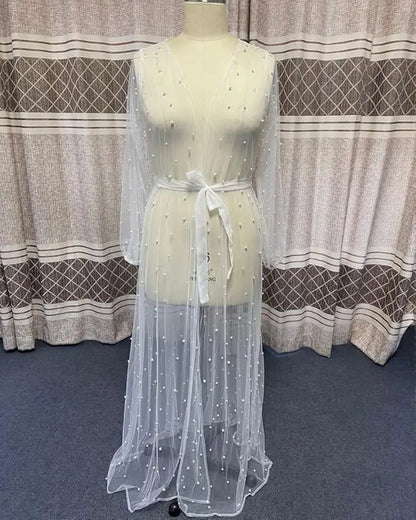 Maternity Gown for Baby Shower Dressing Gown Perspective Sheer Skirt Long Tulle Bridal Robe Puffy Sleepwear for Women Nightwear