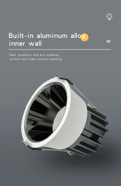 Dimmable Led Spotlight Recessed Ceiling Lamp  Aluminum Led COB Light 5W7W9W12W15W18W AC110V 220V Downlight Home Office Store