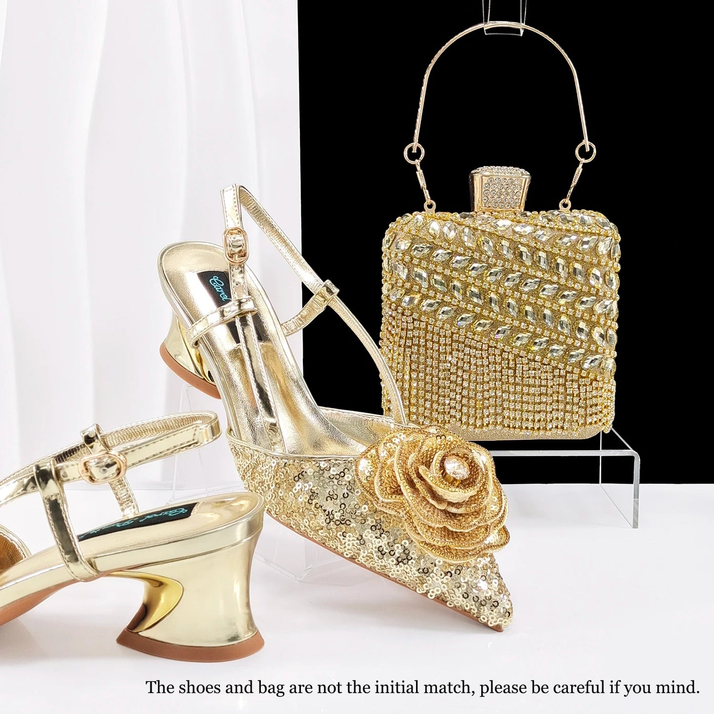 Queena Yan Nigerian Gold Color Party for Women Shoes and Bag Mixed Package Sequins Handbag Italian Design Wedding