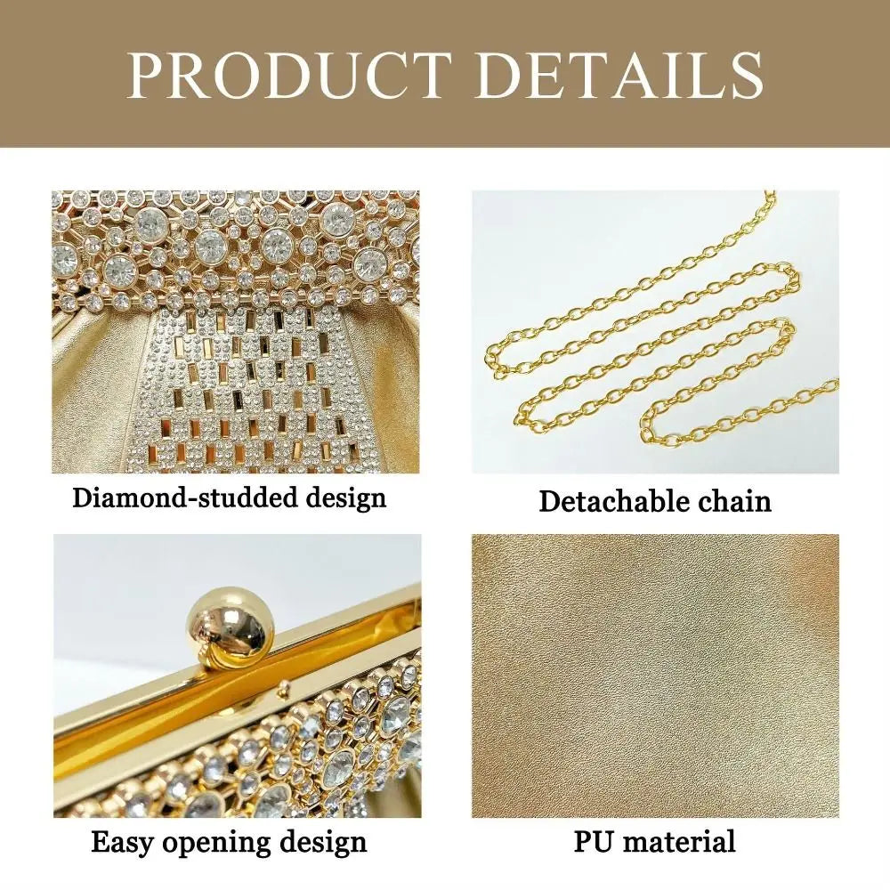 Fashionable Diamond Embedded Evening Dress Handbag Elegant Large Capacity Clutch Bag Tote Bag for Ladies Party And Banquet