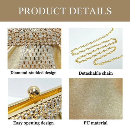 Fashionable Diamond Embedded Evening Dress Handbag Elegant Large Capacity Clutch Bag Tote Bag for Ladies Party And Banquet