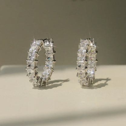 Princess Square Cubic Zirconia Hoop Earrings Luxury Trendy Ear Circle Earrings for Women Fashion Versatile Female Jewelry Gifts