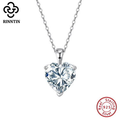 Rinntin Moissanite Diamond Heart Pendant 1-4CT 925 Sterling Silver Chain Necklace Party Choker Fine Jewelry Accessories SMON08