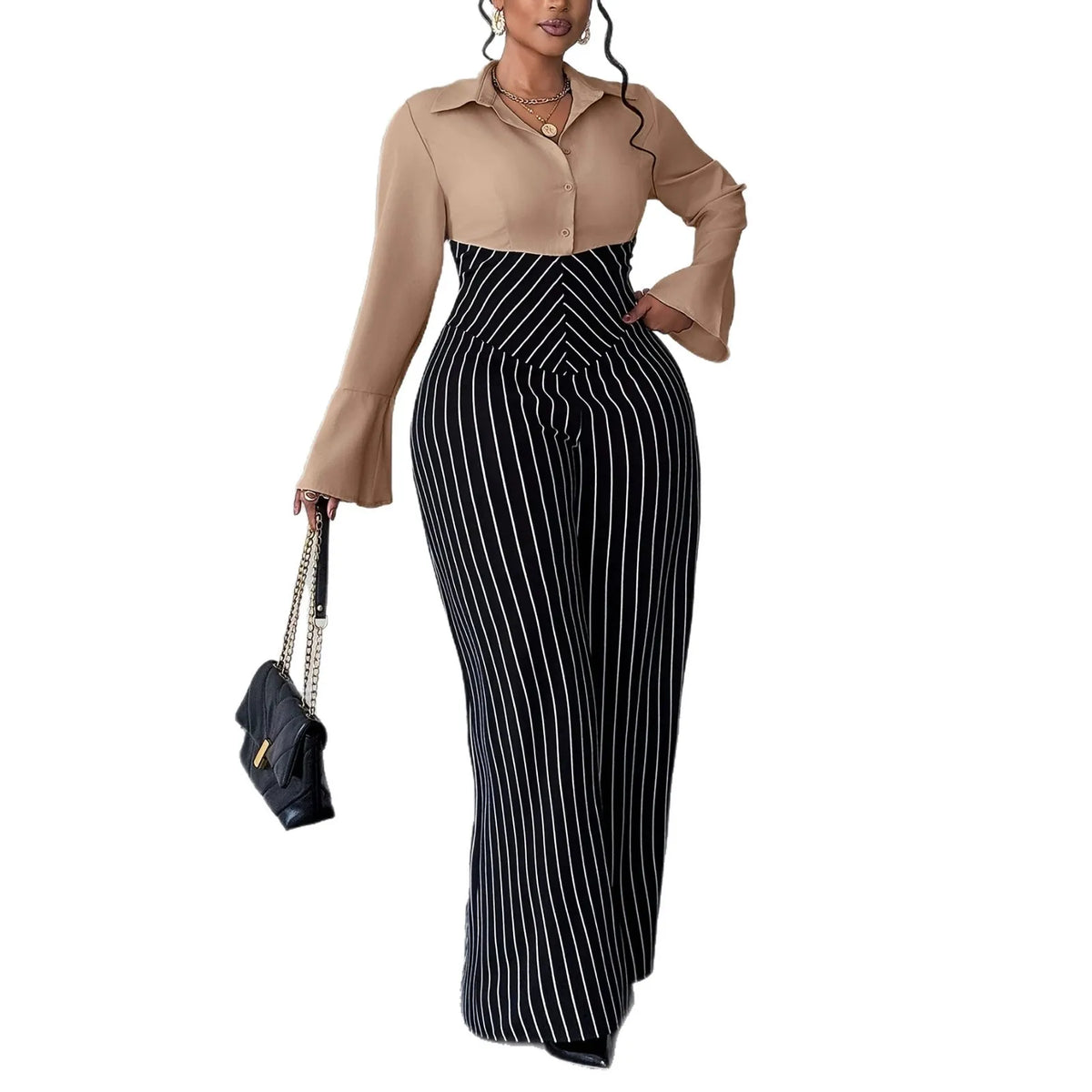 XL-4XL Plus Size Women Clothes Jumpsuit Clothes Long Sleeve Urban Leisure Bodysuit New Wide Leg Jumpsuit Wholesale Dropshipping