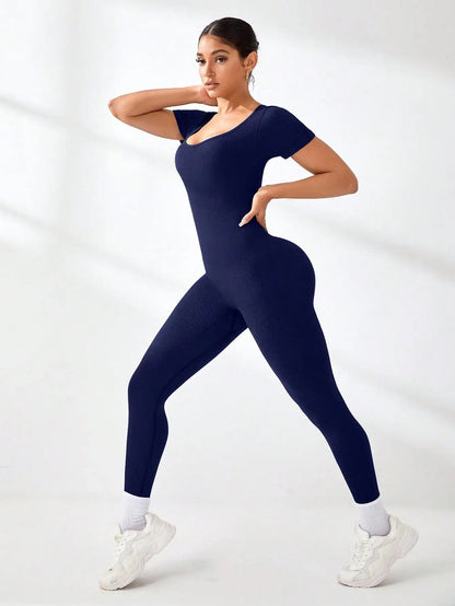 Women's Slimming Sexy Yoga Sports Jumpsuit Spring Summer Threaded Square Collar Lifting Buttocks Design Comfortable Active Wear