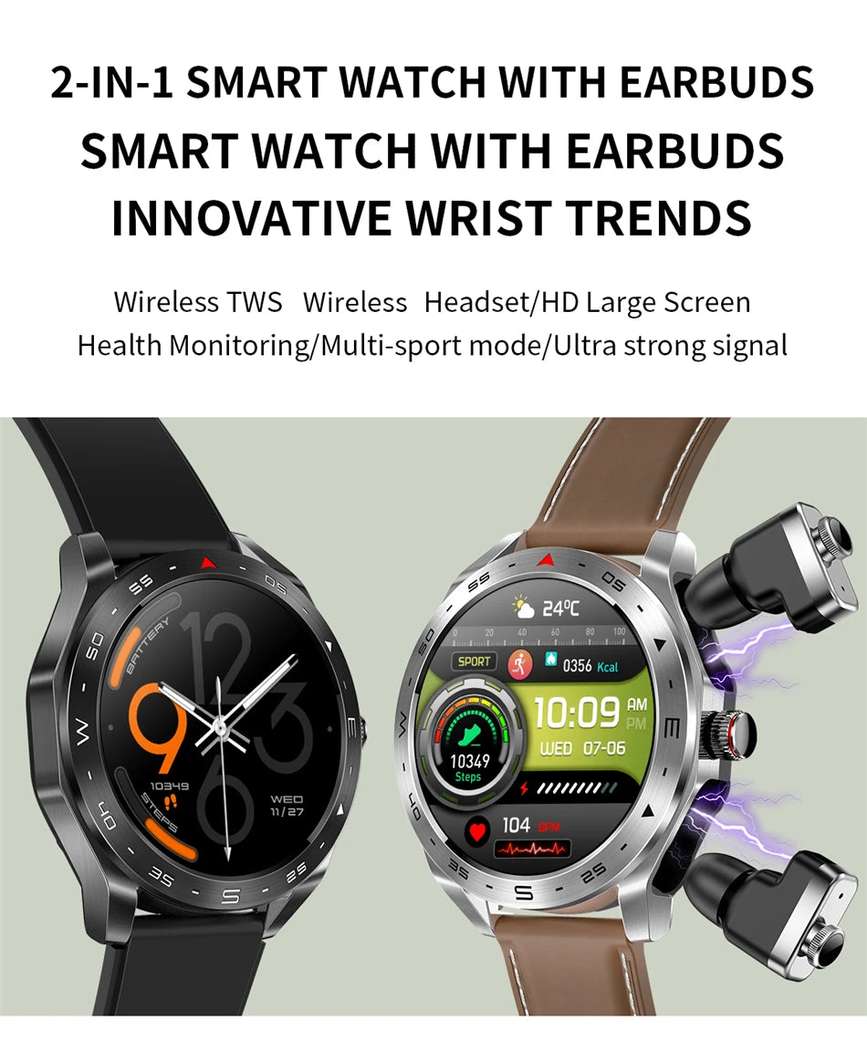 LIGE With Earbuds Bluetooth Headset Smartwatch Women Speaker Tracker Music Sport Watch Men Waterproof Smart Watch AMOLED Screen