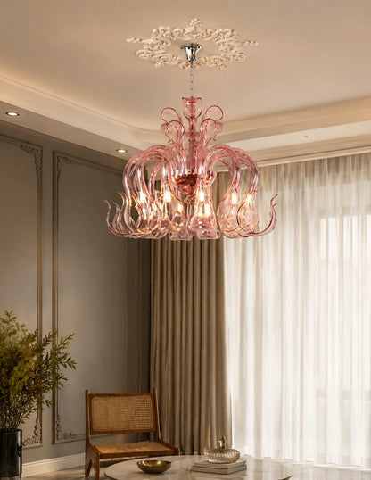 Pink Glass Swan Chandelier Luxury French Style LED Pendant Light for Living Room Bedroom Dining Room Home Decor
