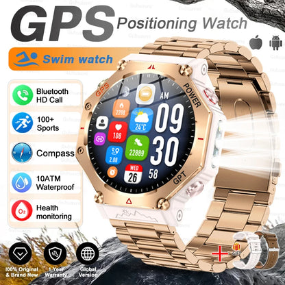 New Military Real GPS Smart Watch Men 10ATM IP69K Waterproof Swim Sports Watches Flashlight Bluetooth Call AMOLED HD Smartwatch