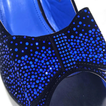 2024 Silver Fashion Square Heels with Platform African Women Shoes and Bag Set Full Crystal Pumps for Wedding Party