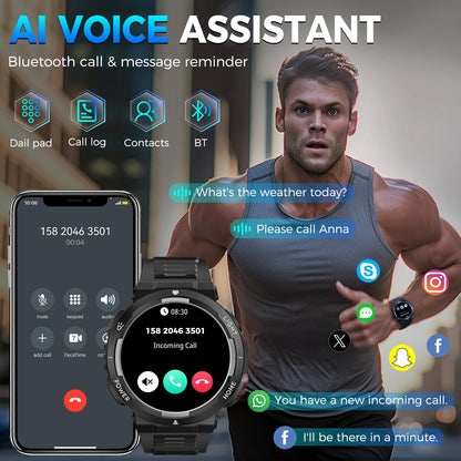 EIGIIS Smart Watches for Men with LED Flashlight 1.53" HD with 100+ Sport Modes Health/Sleep Monitor and 3ATM Waterproof Watche